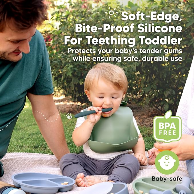 KeaBabies Silicone Baby Spoons, Self Feeding 6-12 months - 3-Pack Baby Weaning Eating Utensils, Toddler First Food Training Spoon, Infant, Kids Feeding Supplies Essential Set, Dishwasher-safe (Rocky)