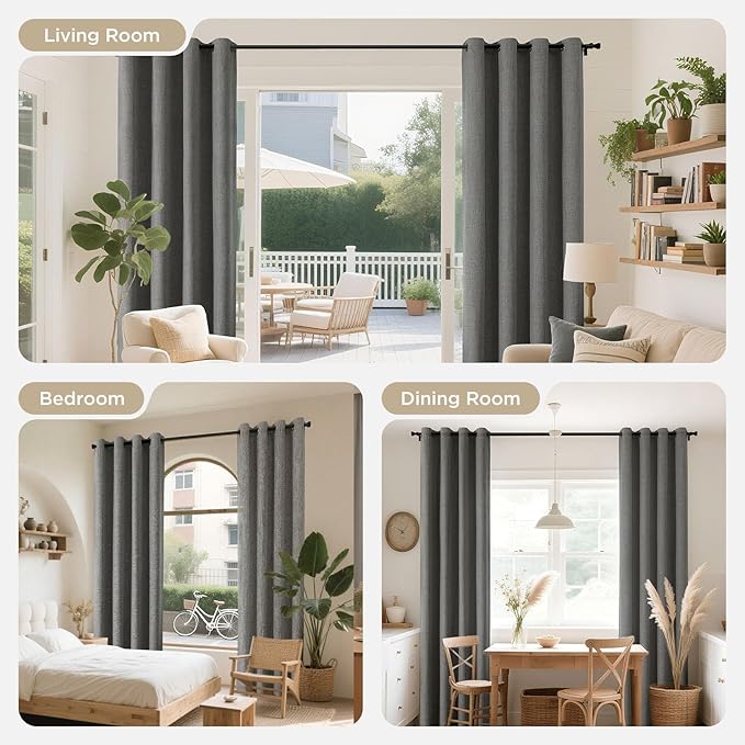 Joydeco Blackout Curtains 120 Inches Long 2 Panels Burg, Room Darkening Curtains for Bedroom, 100% Black Out Textured Thermal Drapes Privacy Protection 2 Panels Set(W52 x L120 Inch, Grey)