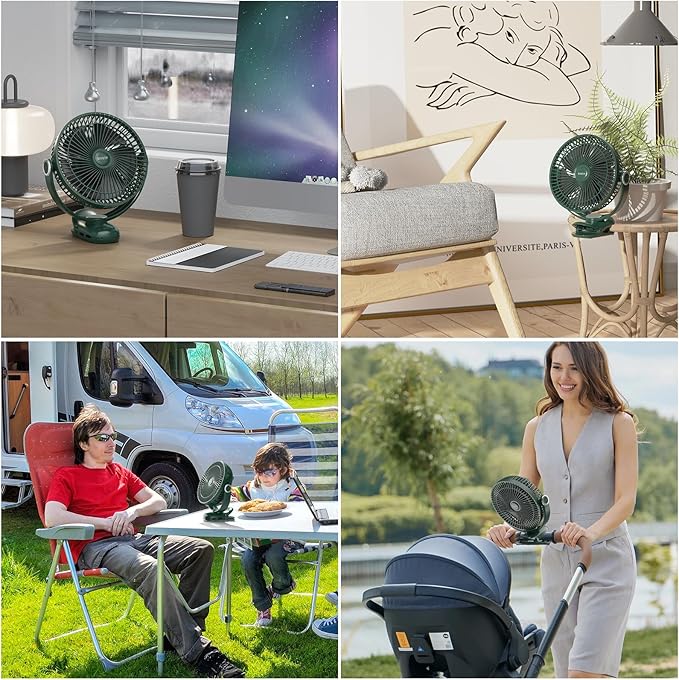 12000mAh Clip on Fan 30H Longest Runtime, 8in Portable Fan Rechargeable, Ultra Quiet with Heavy-Duty Clamp, USB Desk Fans for Golf Cart,Office Desk, Treadmill, Camping, Bedroom