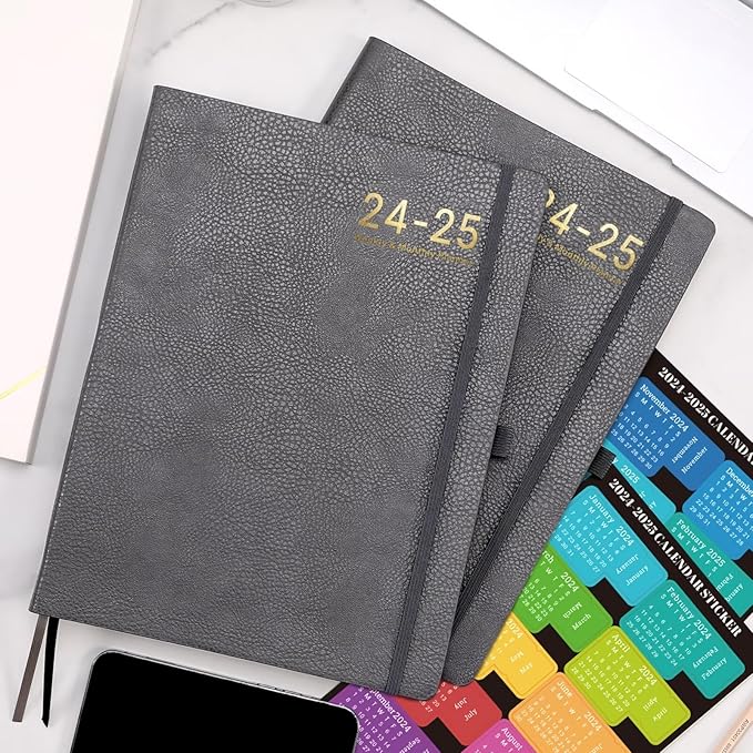 2024-2025 Planner - 2025 Planner Weekly and Monthly, Jul. 2024 - Jun. 2025, 8.5" x 11", Leather Cover Planner with Thick Paper, Back Pocket with Notes Pages - Grey