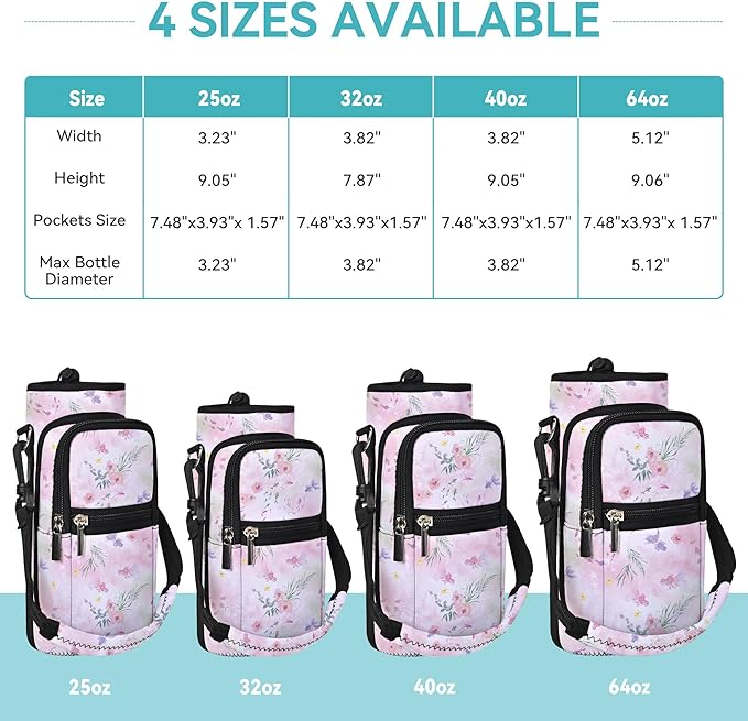 25/32/40/64oz Water Bottle Bag Holder Carrier-Insulated Crossbody Sling Case Sleeve with Strap & Pockets for Men Women Gym Cycling Travel Walking Hiking Camping