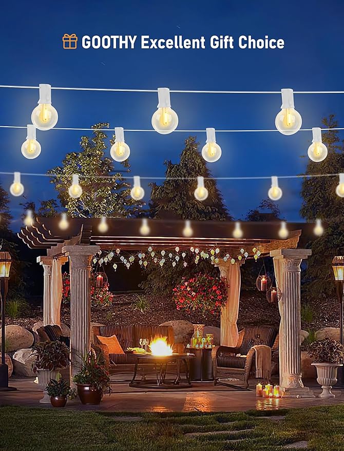 25Ft LED Outdoor String Lights, G40 Globe Patio String Lights Waterproof with 27 Shatterproof Bulbs, Hanging Outdoor Christmas Decorations Lights for Backyard Garden Bistro Wedding Party Decor, White