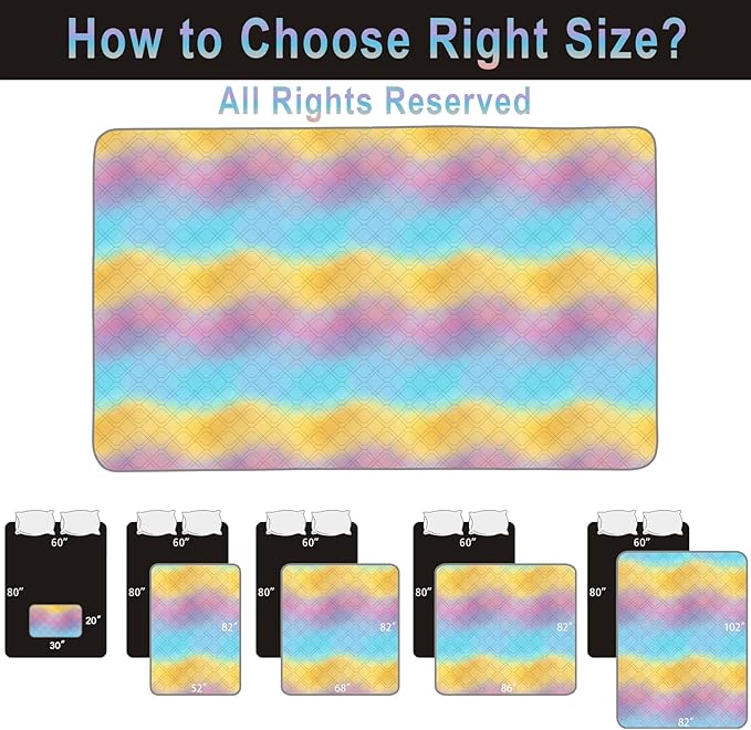100% Waterproof Dog Bed Cover 86x82 inch Reversible Changing Pad Reusable Camping Mat for Kids/Pet/Dog/Cat Washable Geometric Embroidery Blanket Patchwork Rainbow Ombre Printed+Gray