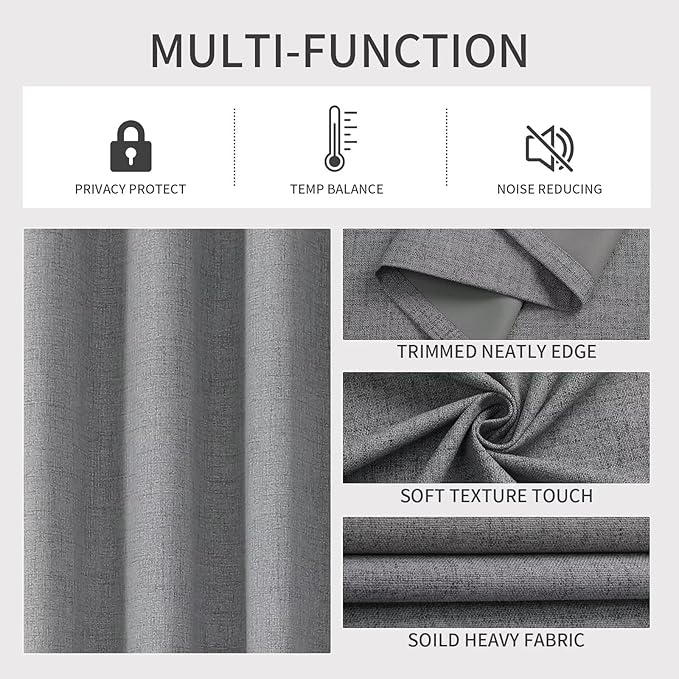 Joydeco Custom Light Grey Textured Total Blackout Curtain for Bedroom and Living Room. Grommet Textured Thermal Insulated Room Darkening Curtain 1 Panel (Custom Size and Color)