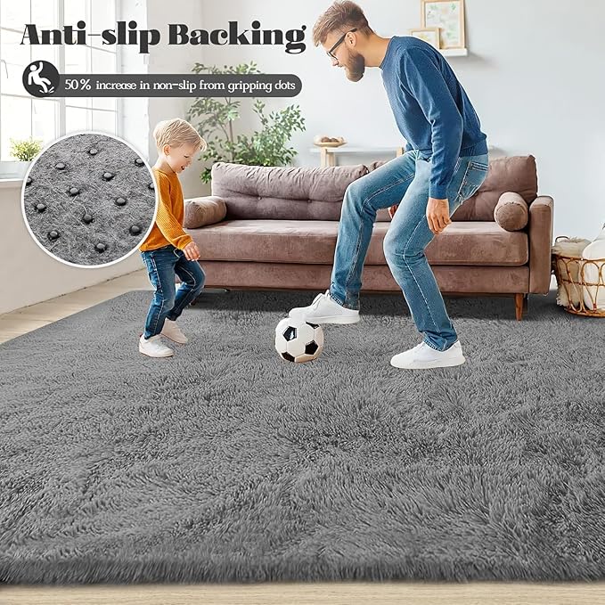 2x6 Runner Rug for Bedroom: Fluffy Shag Soft Washable Rugs Small Fuzzy Plush Indoor Carpet for Hallway Bedside Dorm Kids Girls Boys Room (Dark Grey, 2'x6')