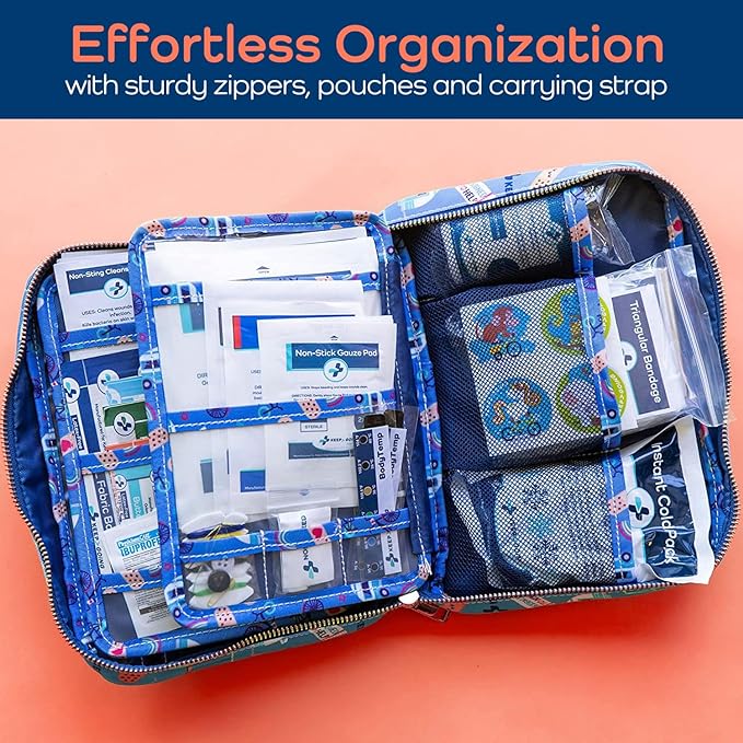 KeepGoing Large Home First Aid Kit for Kids – 270 Pc. for Car, Home, Dorm, & Boat with Latex-Free Bandages – 10 x 7 x 3.5 in. Travel First Aid Kit (Signature)
