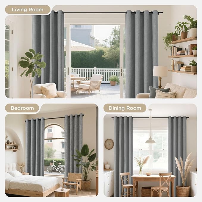 Joydeco Blackout Curtains 63 Inches Long 2 Panels Burg, Room Darkening Curtains for Bedroom, 100% Black Out Textured Thermal Drapes Privacy Protection 2 Panels Set(W52 x L63 Inch, Light Grey)