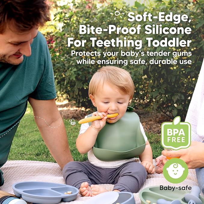 KeaBabies Silicone Baby Spoons, Self Feeding 6-12 months - 3-Pack Baby Weaning Eating Utensils, Toddler First Food Training Spoon, Infant, Kids Feeding Supplies Essential Set,Dishwasher-safe (Valiant)