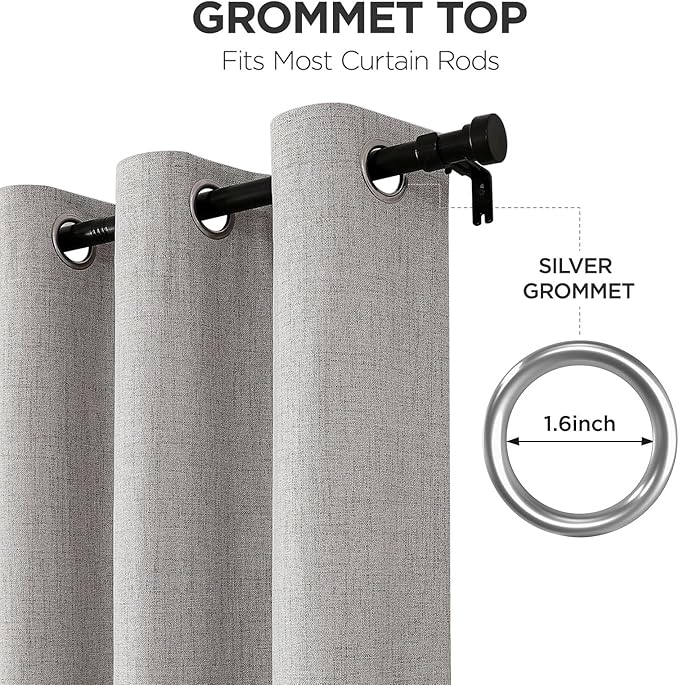 Joydeco Blackout Curtains 120 Inches Long 2 Panels Burg, Room Darkening Curtains for Bedroom, 100% Black Out Textured Thermal Drapes Privacy Protection 2 Panels Set(W52 x L120 Inch, Greyish White)