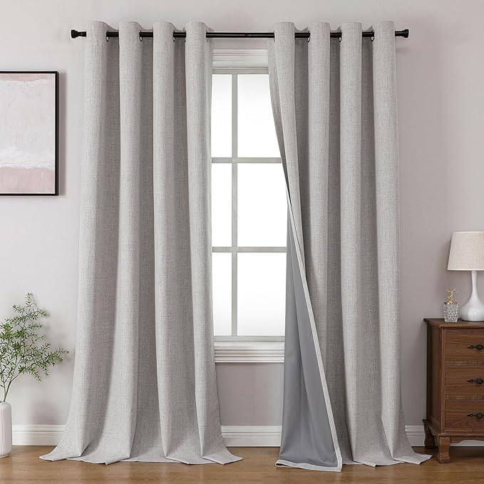 Joydeco Blackout Curtains 108 Inches Long 2 Panels Burg, Room Darkening Curtains for Bedroom, 100% Black Out Textured Thermal Drapes Privacy Protection 2 Panels Set(W52 x L108 Inch, Greyish White)