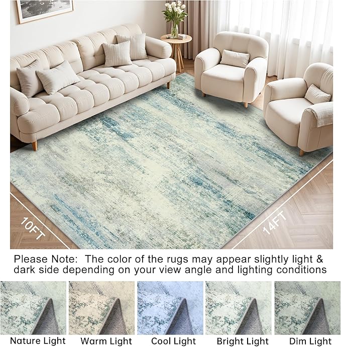 10x14 Area Rugs for Living Room: Soft Abstract Large Area Rug Non-Shedding Anti-Skid Stain Resistant Indoor Floor Modern Washable Rugs for Bedroom Dining Room Nursery Farmhouse Home Office-Blue/Gray