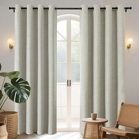 Joydeco Blackout Curtains 120 Inches Long 2 Panels Burg, Room Darkening Curtains for Bedroom, 100% Black Out Textured Thermal Drapes Privacy Protection 2 Panels Set(W52 x L120 Inch, Light Beige)