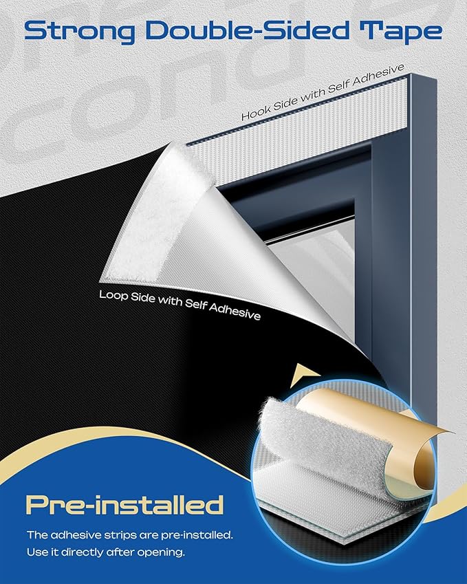 30" W x 60" L 100% Portable Blackout Curtains, Total Darkness No-Drill Black Out Window Cover,Temporary Blackout Shades with Hook & Loop Tape, for Bedroom, Nursery, Dorm, Travel (Black)