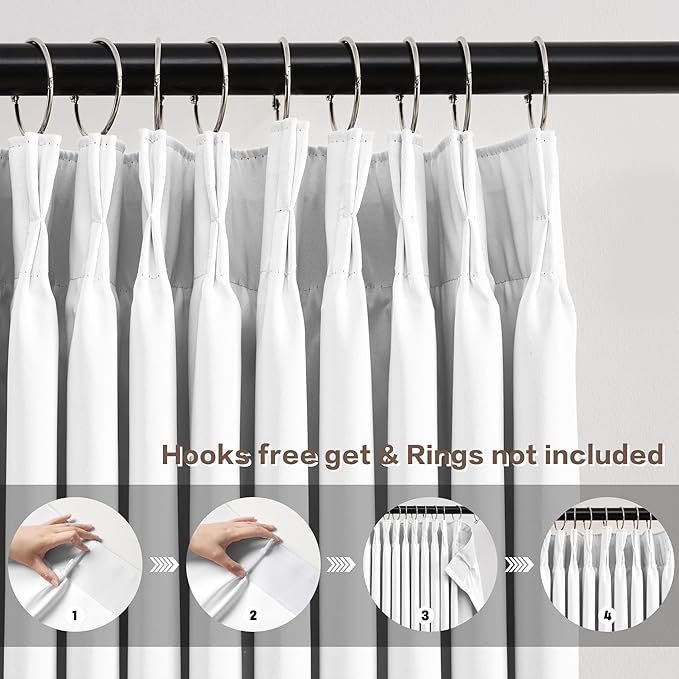 KEQIAOSUOCAI White Curtains 90 Inches Long 2 Panels Aesthetic Pinch Pleated Drapes with Hook Privacy Ceiling Floor Custom Made Memory Trained Curtain Panels for Bedroom Living Room 40x90