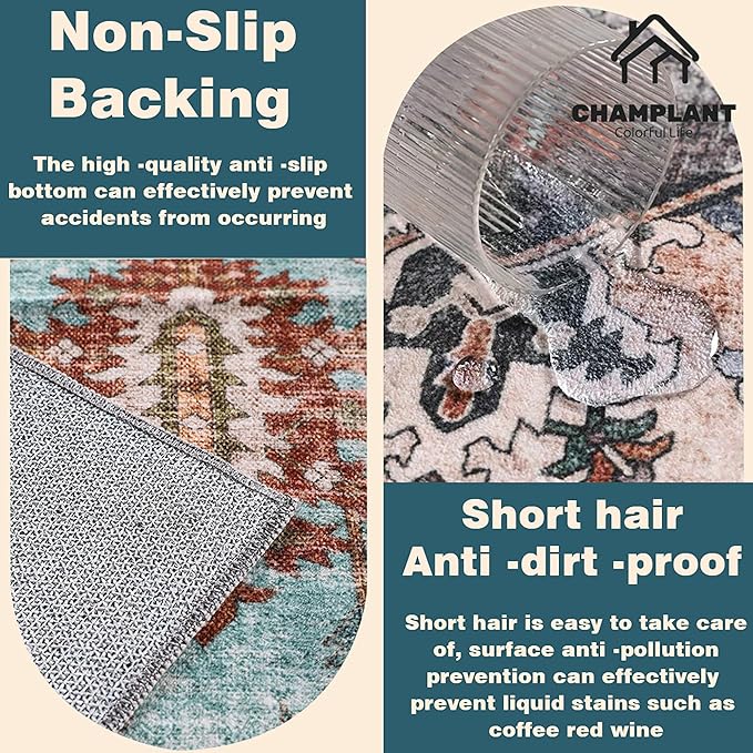 3'x5' Washable Thin Area Rug Black-Purple Khaki Vintage Traditional Floor Cover Foldable Indoor Distressed Non Slip Carpet for Bedroom Living Room Bathroom