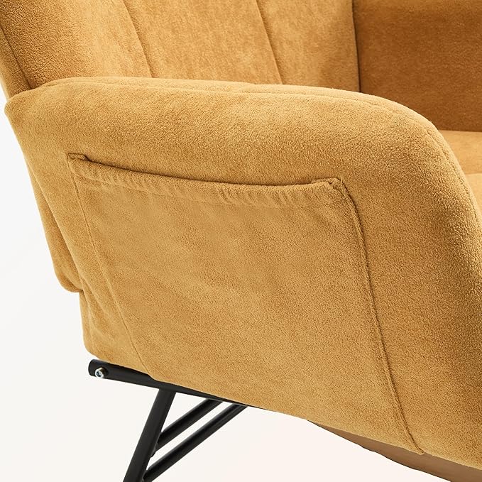 KEEZY Rocking Chair Nursery,Upholstered Glider Chair Padded Seat with High Backrest,Reading Chair,Armchair Comfy Side Chair for Living Room Bedroom Offices (Yellow)