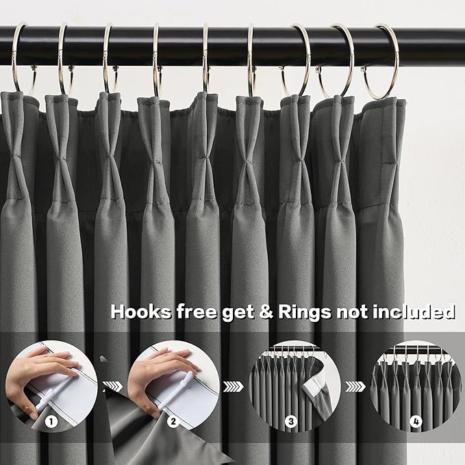 KEQIAOSUOCAI Grey Pinch Pleat Curtains & Drapes 63 Inches Long 2 Panels Set, Privacy Darkening Sound Dampening Window Treatment for Bedroom Vertical Draft Blackout Blinds for Living Room 80 by 63