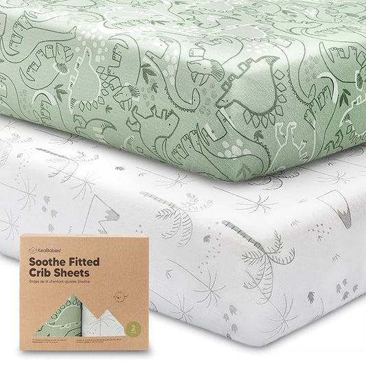 KeaBabies 2-Pack Organic Crib Sheets for Boys, Girls - 52x28 Fitted Crib Mattress Sheet Neutral, Breathable Jersey Cotton Cover for Baby Bed, Toddler Mattress, Soft & Cute Prints (DinoDood)