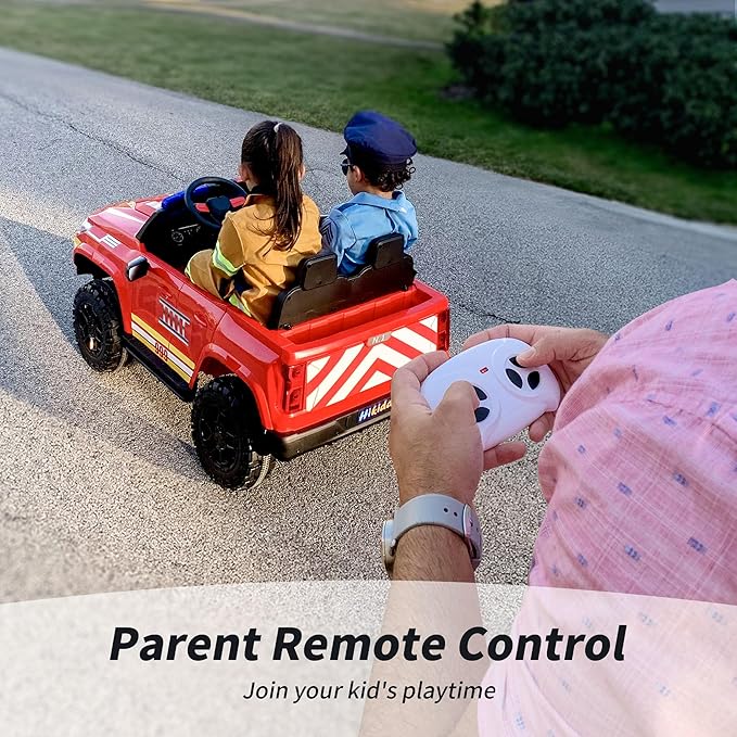 12V 7Ah Electric Fire Truck Ride-On Toy for Big Kids, 2 Seater Kids Ride on Car SUV w/Remote Control, Bluetooth - Red