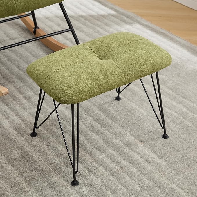 KEEZY Nursery Rocking Chair with Stool Upholstered Glider Rocker Rocking Accent Chair Padded Seat with High Backrest Armchair Comfy Side Chair for Living Room Bedroom Offices (Green)