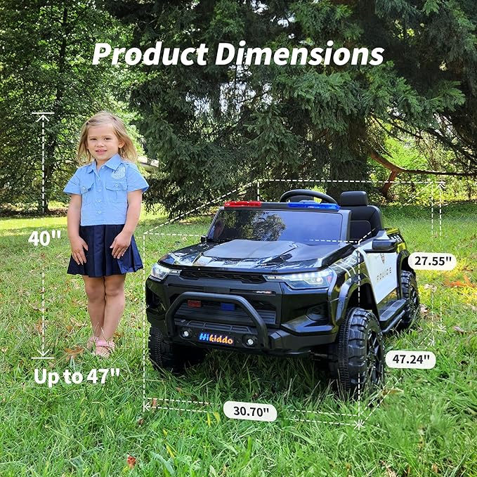12V 7Ah Electric Police Car Ride on Toy for Big Kids, 2 Seater Kids Ride on Car SUV with Remote Control, Bluetooth - Black