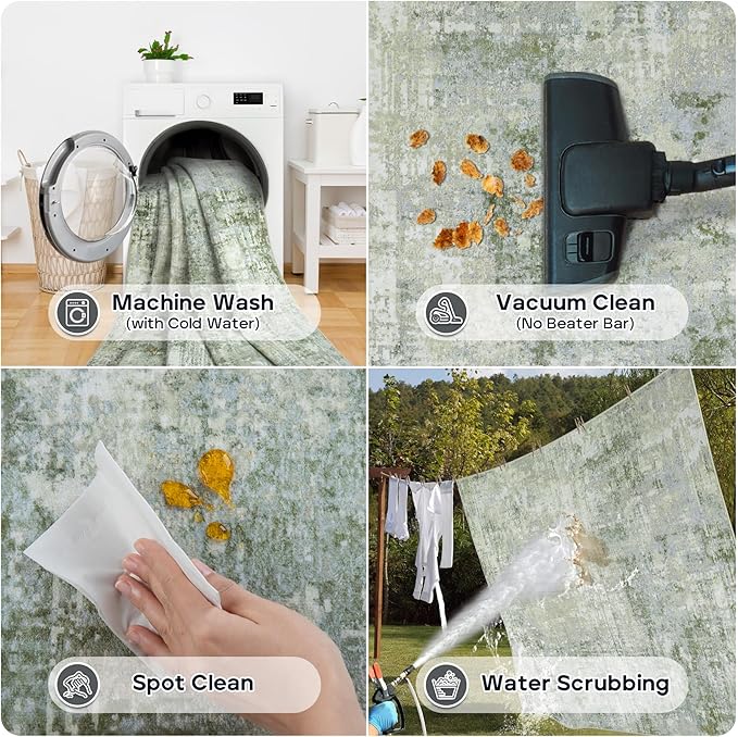 10x14 Area Rugs Large Living Room Rug Washable: Modern Abstract Rug Indoor Modern Carpet Non Slip for Dining Room Bedroom Nursery Home Office Green