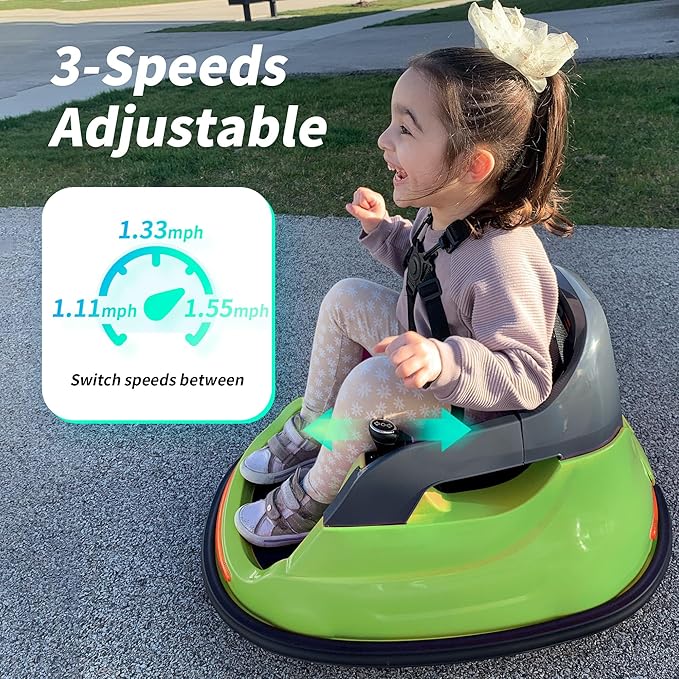 12V Kids Bumper Car, Electric Baby Bumper Car for Toddlers with Remote Control, 3 Speeds - Green
