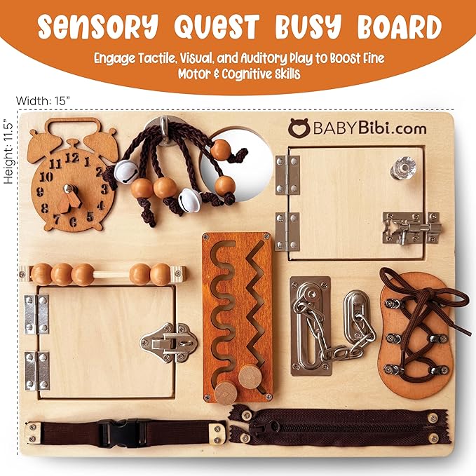 10-in-1 Montessori Busy Board for Toddlers - Safe, Durable Sensory Activity Board with Locks, Shoelaces & More - Perfect Educational Toy Built for Growth & Travel - Recommended for Ages 3 Years & Up