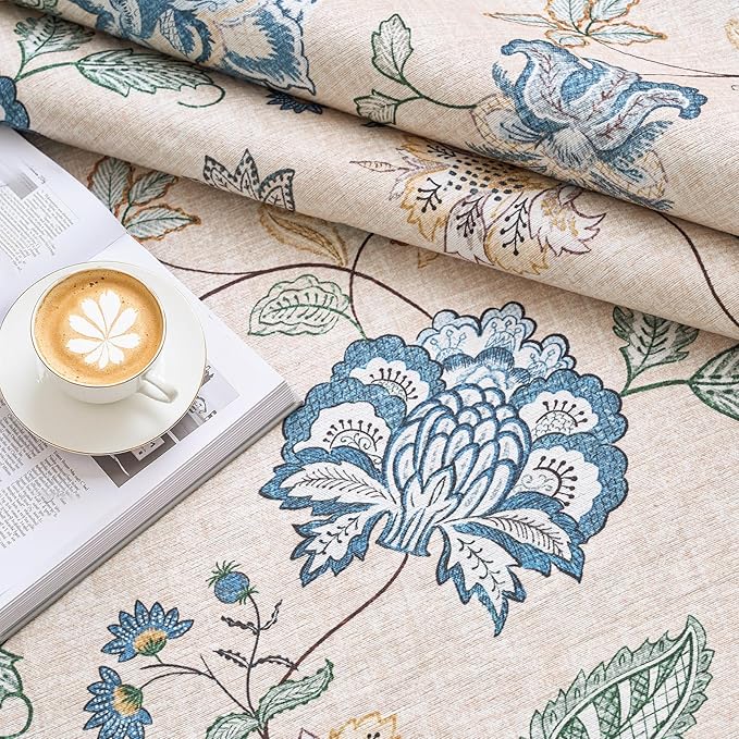 jinchan 3x8 Floral Runner Rug for Hallway Washable Kitchen Runner Vintage Romance Design Non Slip Thin Indoor Floor Cover Low-Profile Throw Carpet for Entryway Bathroom Bedroom Porch, Blue/Beige