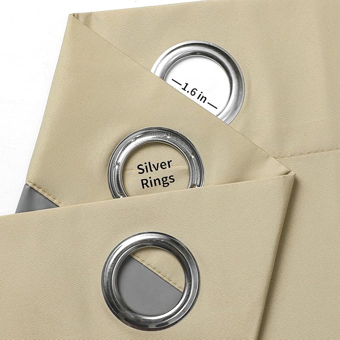 Joydeco 100% Beige Black Out Curtains 96 Inches Long 2 Panels Set, Blackout Curtains 96 Inches Long for Bedroom Windows, Solid Thermal Insulated 96 Inch Black Out Drapes 2 Panels for Livingroom