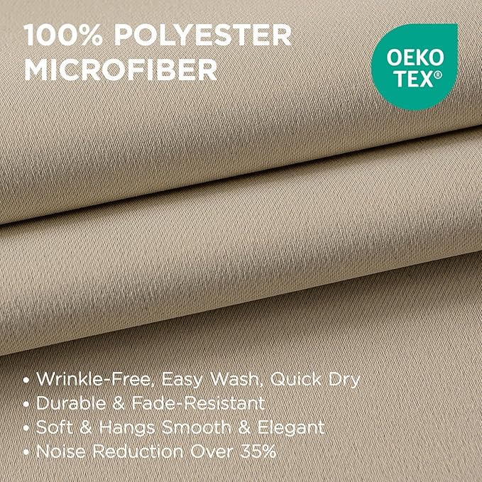 Joydeco Blackout Curtains 90 Inch Length 2 Panels Set, Thermal Insulated Long Curtains& Drapes 2 Burg, Room Darkening Grommet Drapes for Living Room Bedroom Window (W52 x L90 Inch, Light Beige)