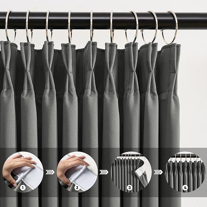 KEQIAOSUOCAI Pinch Pleated Wide Drapes 108 Inches Long,80 Inch Wide Each Panel Sliding Door Curtains with Hooks, Thermal Insulated Room Divider Large Draperies 2 Panels Grey W80 x L108