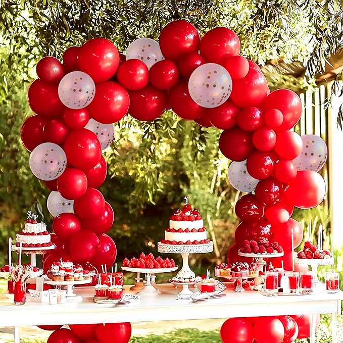 JOYIN 150 Pcs Red Balloons, Different Sizes 18 12 10 5 Inch Red Latex Balloon Arch Kit with Instruction for Birthday Party Decoration Graduation Wedding Holiday