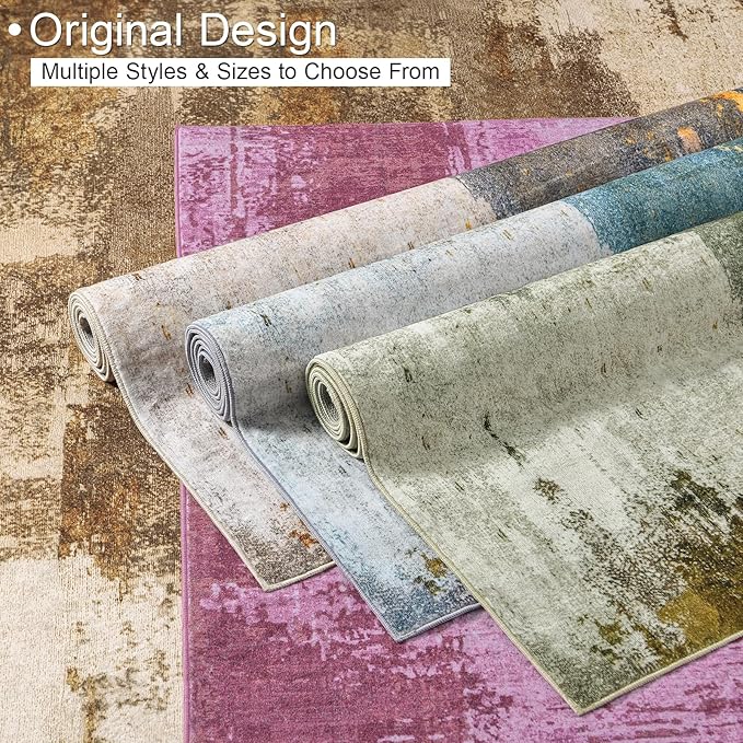 Kelarea Living Room Rug, 6x9 Rug Modern Abstract Washable Rugs Grey Faux Wool Vintage Carpet, Non Slip Rugs for Living Room, Bedroom, Dining Room, Kids Playroom, Home Office