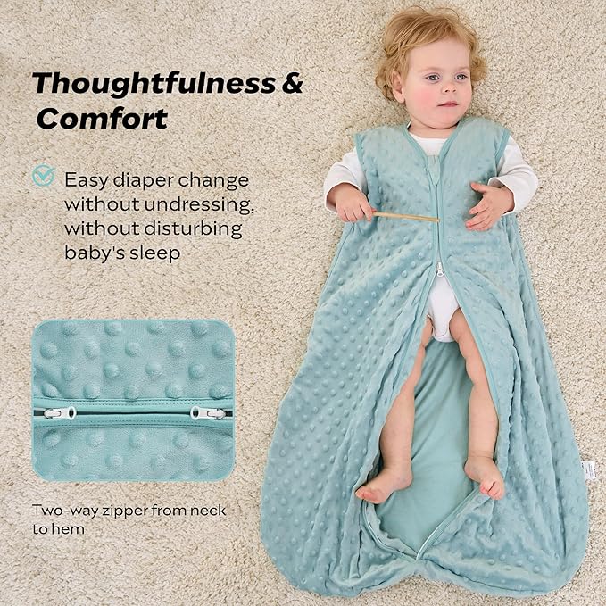 JELLYMONI Fleece Baby Sleep Sack 12-24 Months, 1.5 Tog Warm Winter Baby Wearable Blanket with Plush Dots and 2-Way Zipper, Cotton Toddler Sleep Sack