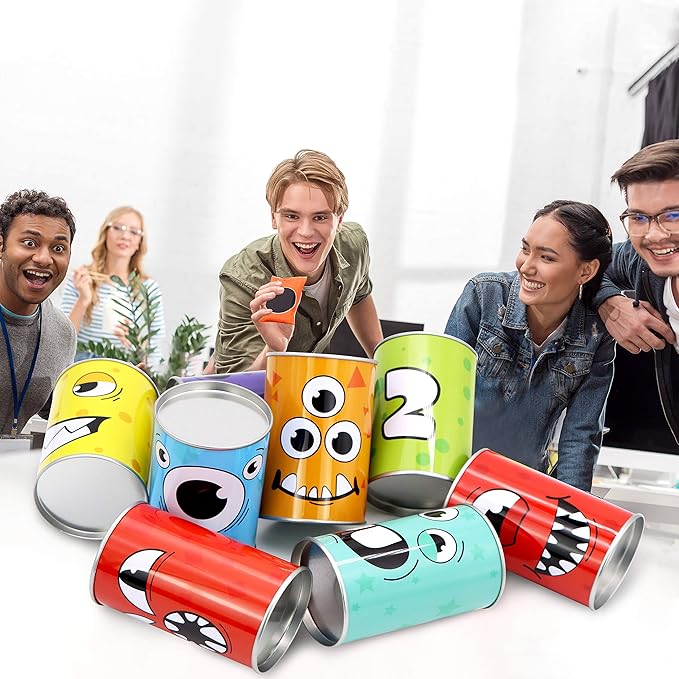 JOYIN 13 Pcs Carnival Bean Bag Toss, Knockdown Can Game Set, Holiday & Birthday Party Games, Outdoor Lawn Yard Activity for Kids Party Favors, Easter Egg Hunt for Classroom Gifts (Monster Style)