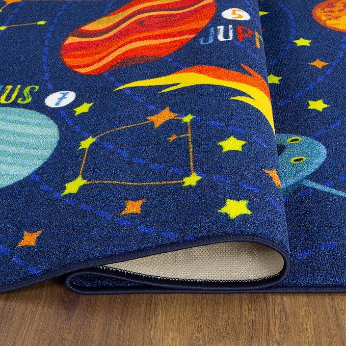 KC Cubs 3x5 Outer Space Solar System Toy Car Road Rug – Educational Play Mat Carpet for Kids, Toddlers, Nursery, Classroom, Playroom, Baby Daycare
