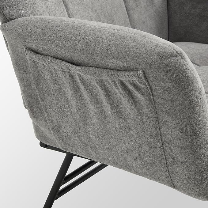 KEEZY Rocking Chair Nursery,Upholstered Glider Chair Padded Seat with High Backrest,Reading Chair,Armchair Comfy Side Chair for Living Room Bedroom Offices (Gray)