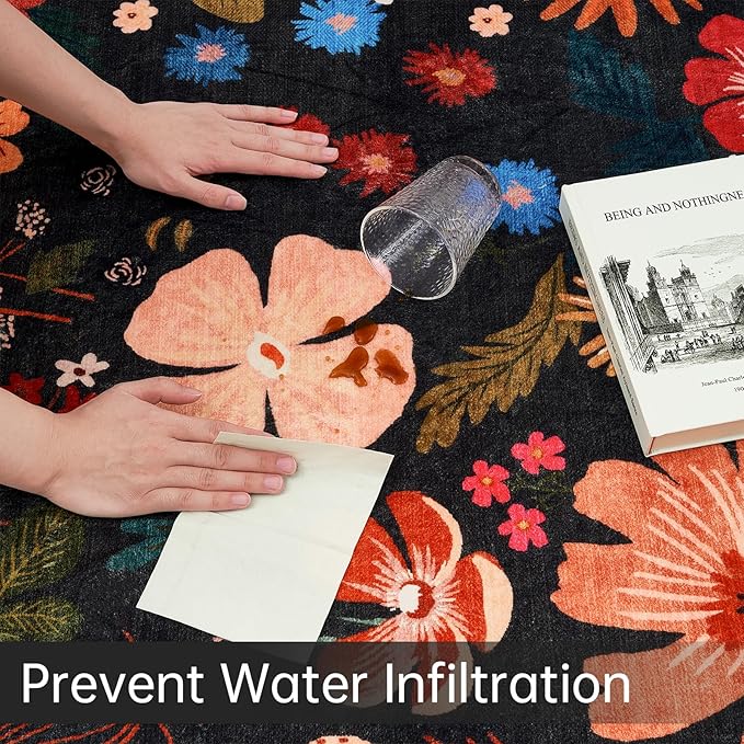 2x6 Rug Runners for Hallways Non Slip Washable Runner Rug with Rubber Backing Sound Absorbing Vintage Boho Floral Low Pile Thin Rug for Kitchen Bedroom Entrance Laundry Bathroom Living Room,Black